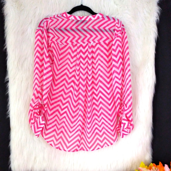 A.N.A . Pink and White Chevron Long Sleeve Top M - Picture 5 of 8